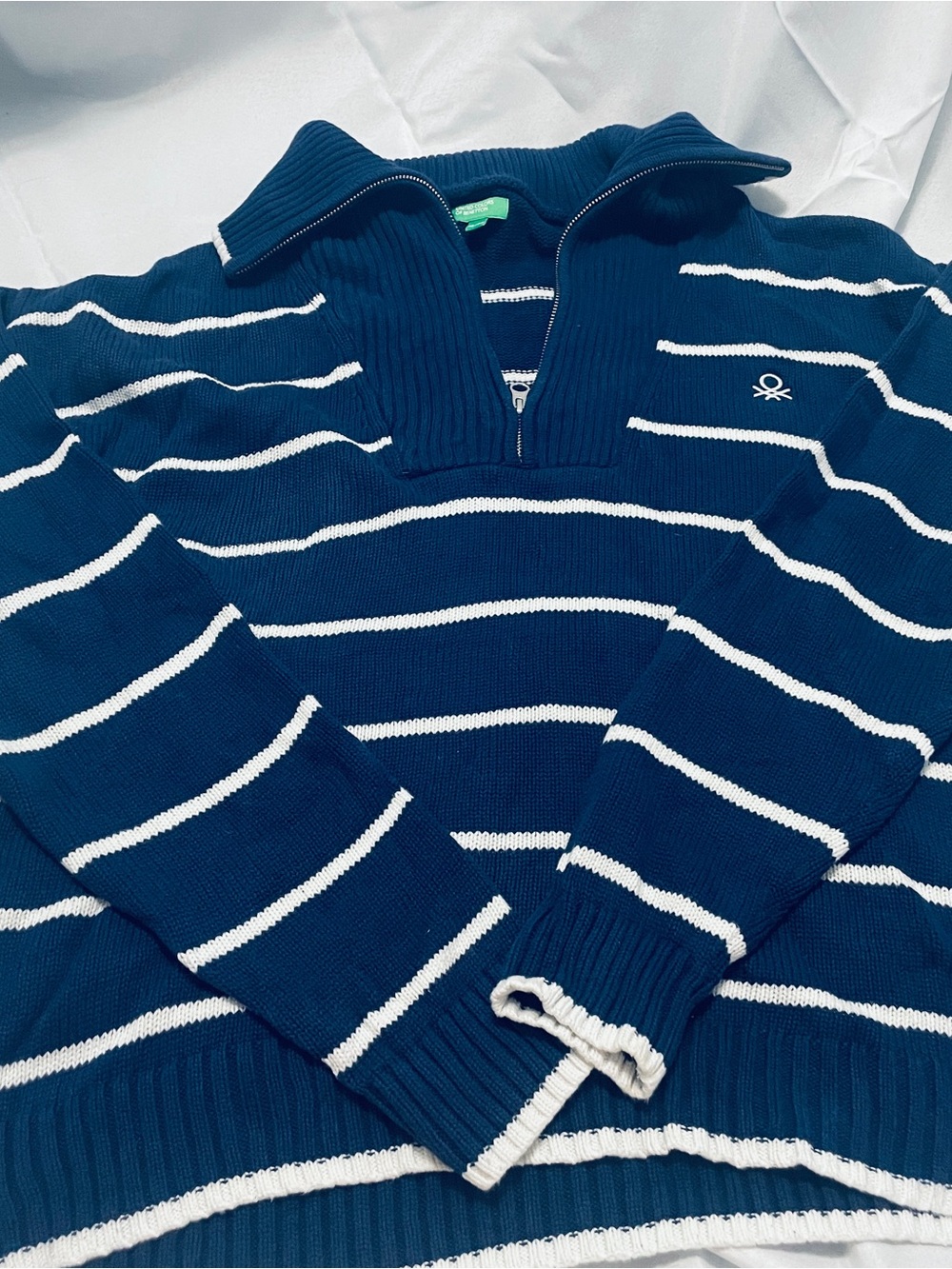 United Colors Of Benetton Navy & White Striped Half-Zip Sweater